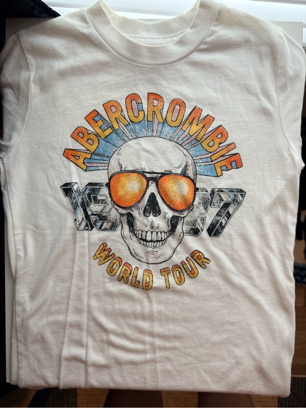 abercrombie kids White Skull Graphic Tee with Orange Sunglasses
